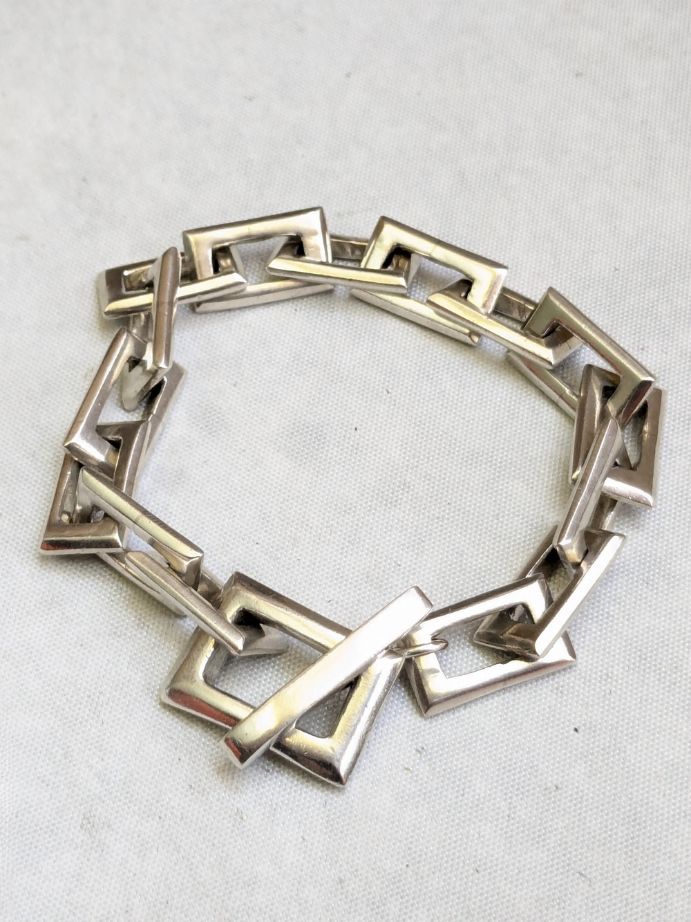 Sterling Silver Bracelet Rectangle 7.25" Heavy Biker Punk Chunky Thick